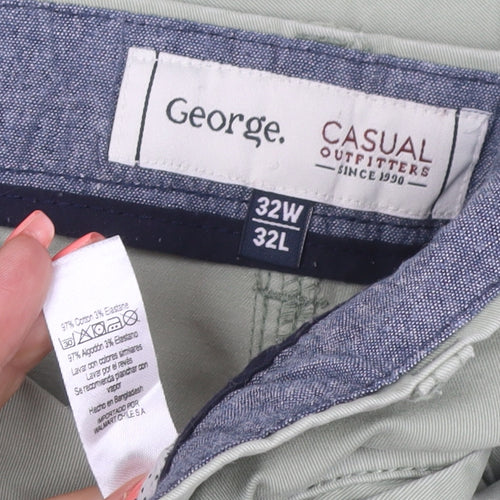 George Men’s Green 32W 32L Stretch Khaki Straight Jeans