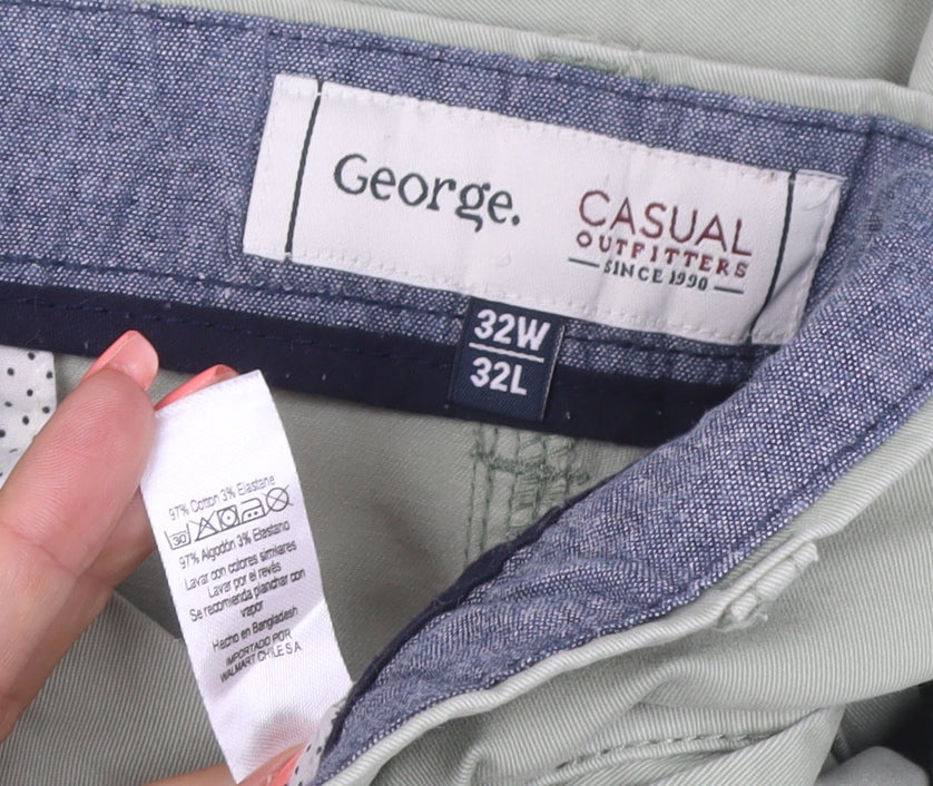 George Men’s Green 32W 32L Stretch Khaki Straight Jeans