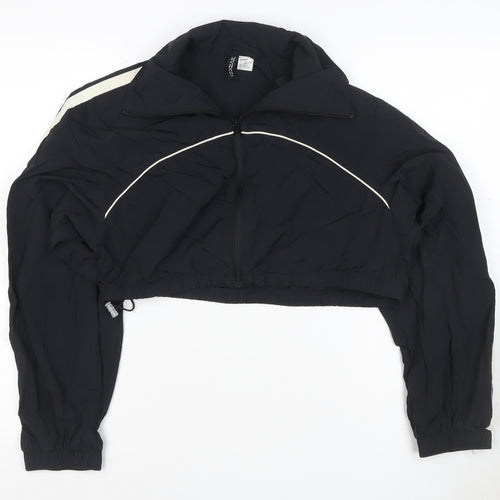 H&M Divided Women Black XS Cropped Windbreaker Jacket White Stripe
