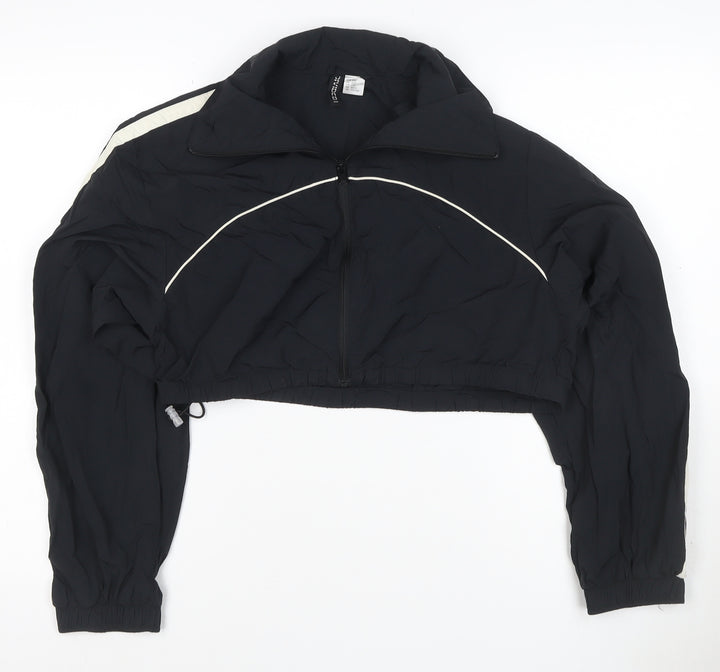 H&M Divided Women Black XS Cropped Windbreaker Jacket White Stripe