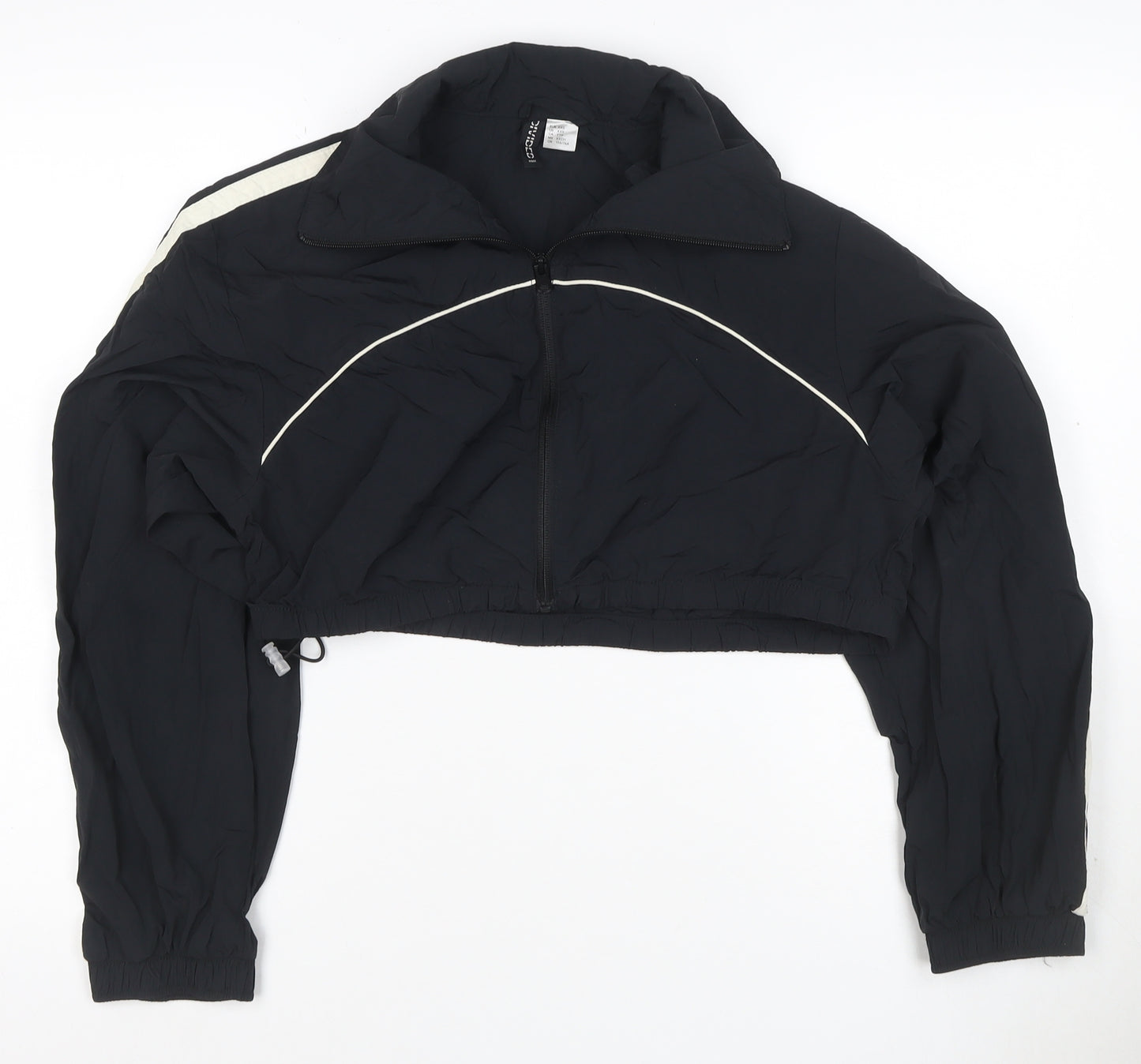 H&M Divided Women Black XS Cropped Windbreaker Jacket White Stripe