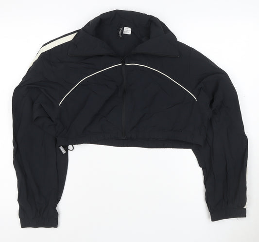 H&M Divided Women Black XS Cropped Windbreaker Jacket White Stripe