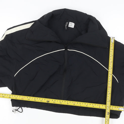 H&M Divided Women Black XS Cropped Windbreaker Jacket White Stripe