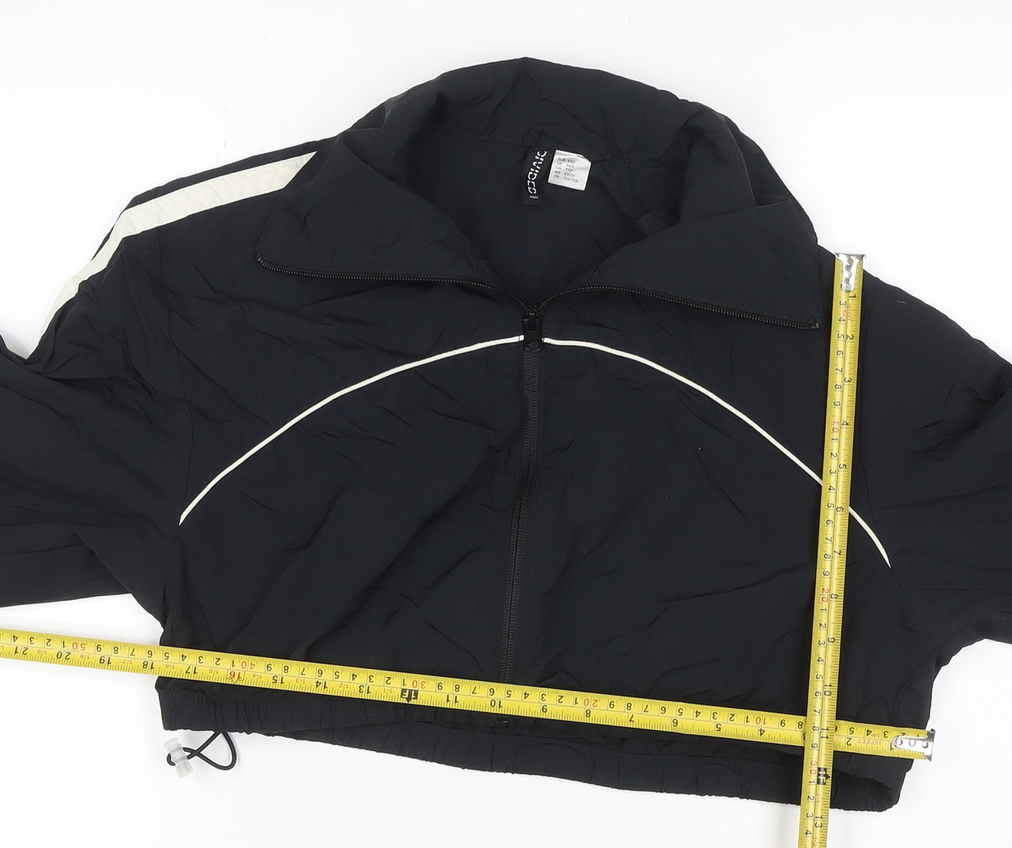 H&M Divided Women Black XS Cropped Windbreaker Jacket White Stripe