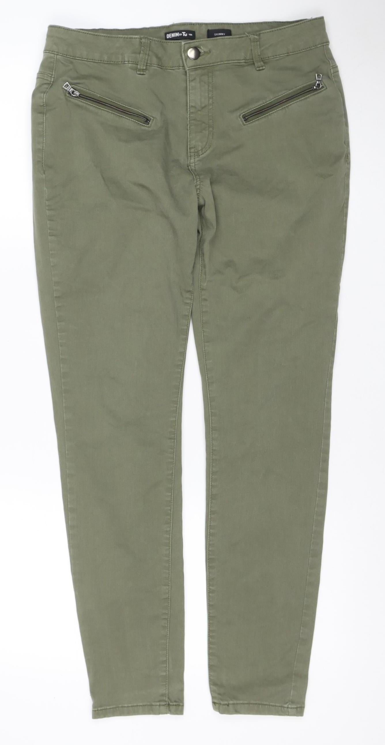 TU Women Green UK 12 Straight Leg Cotton Jeans Zip Pockets