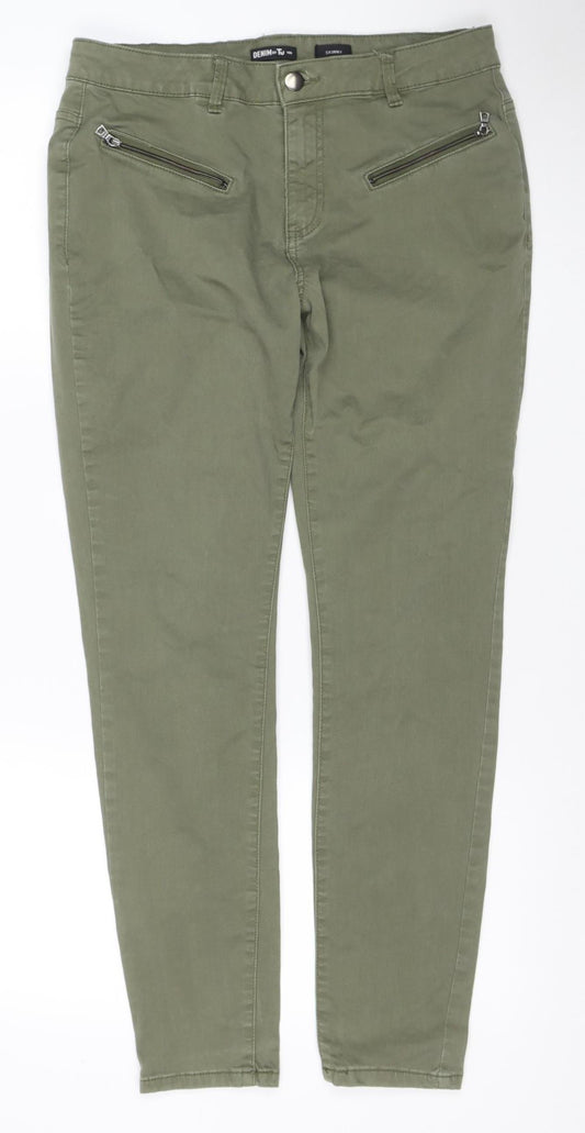 TU Women Green UK 12 Straight Leg Cotton Jeans Zip Pockets
