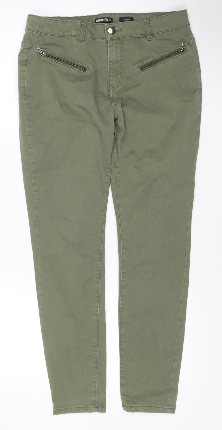 TU Women Green UK 12 Straight Leg Cotton Jeans Zip Pockets