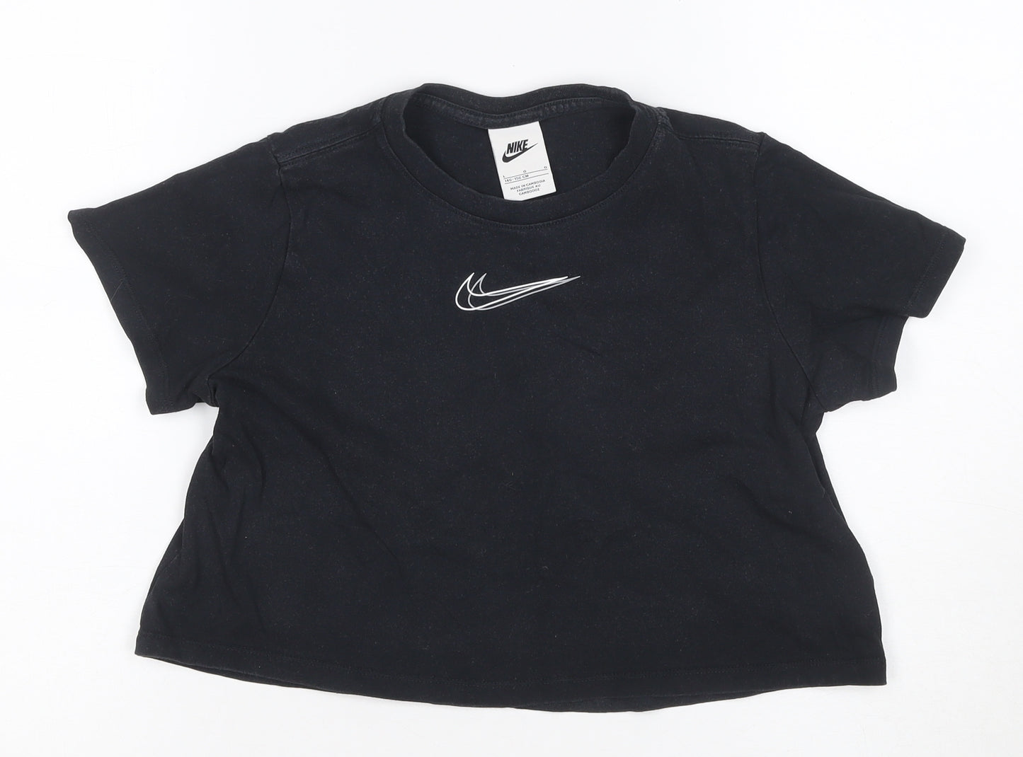 Nike Girls Black 146 Basic Logo Jersey Short Sleeve T-Shirt
