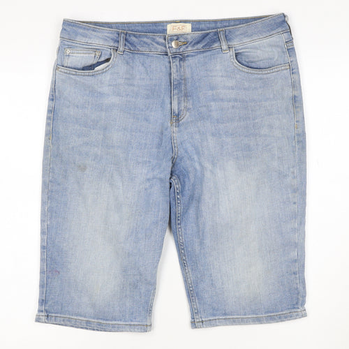 F&F Women’s Blue Denim Bermuda Shorts UK 12 High Rise 5 Pocket