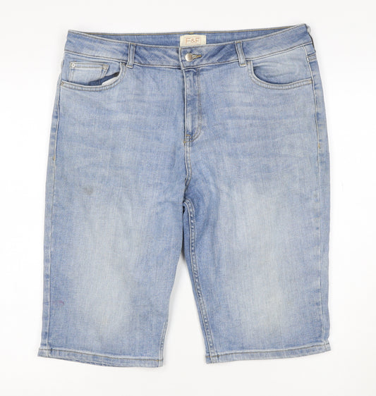 F&F Women’s Blue Denim Bermuda Shorts UK 12 High Rise 5 Pocket