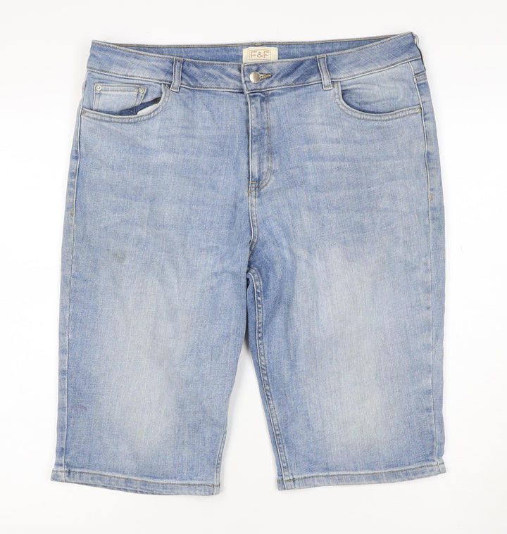 F&F Women’s Blue Denim Bermuda Shorts UK 12 High Rise 5 Pocket
