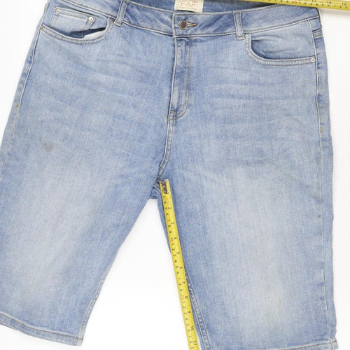 F&F Women’s Blue Denim Bermuda Shorts UK 12 High Rise 5 Pocket
