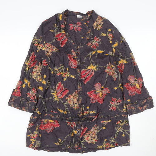 Ethe Austin Women’s Black Floral Cotton Tunic Blouse UK 16 Belted