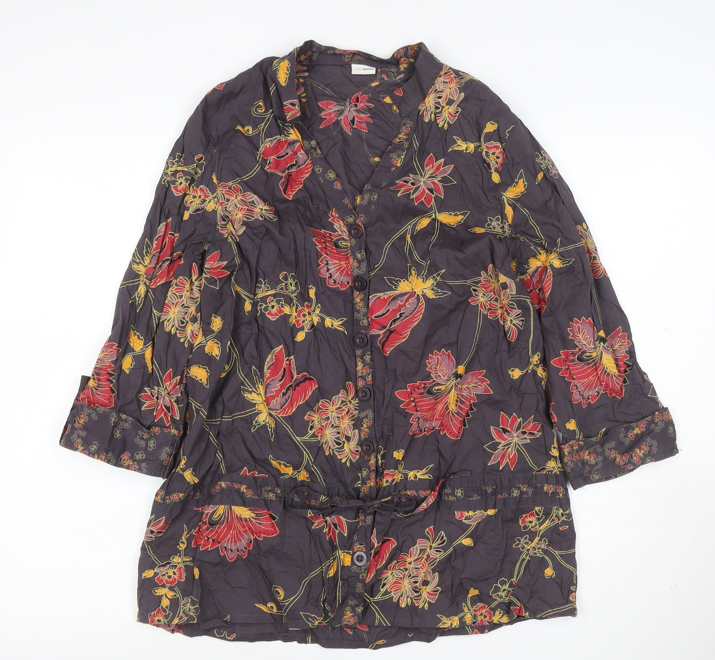 Ethe Austin Women’s Black Floral Cotton Tunic Blouse UK 16 Belted