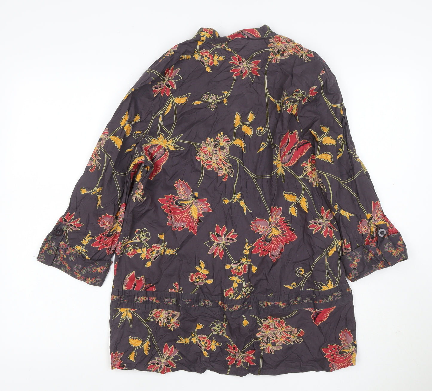 Ethe Austin Women’s Black Floral Cotton Tunic Blouse UK 16 Belted