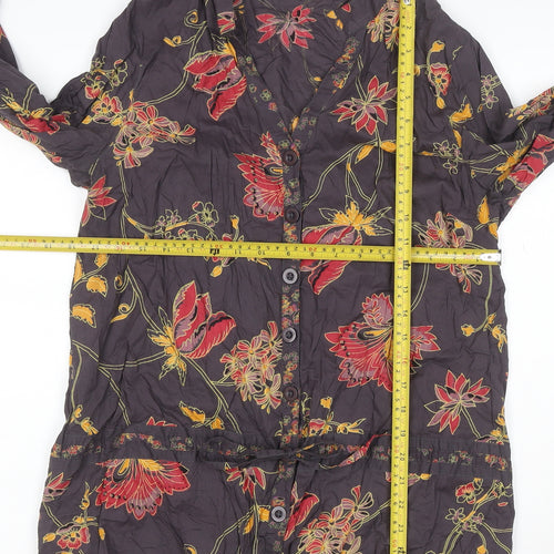 Ethe Austin Women’s Black Floral Cotton Tunic Blouse UK 16 Belted