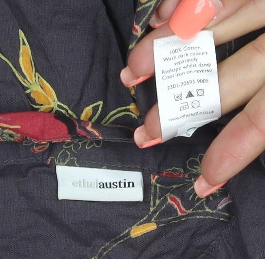 Ethe Austin Women’s Black Floral Cotton Tunic Blouse UK 16 Belted