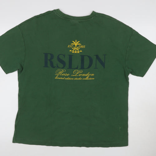 Rose London Men's Green M Graphic Logo Cotton Crew Neck T-Shirt