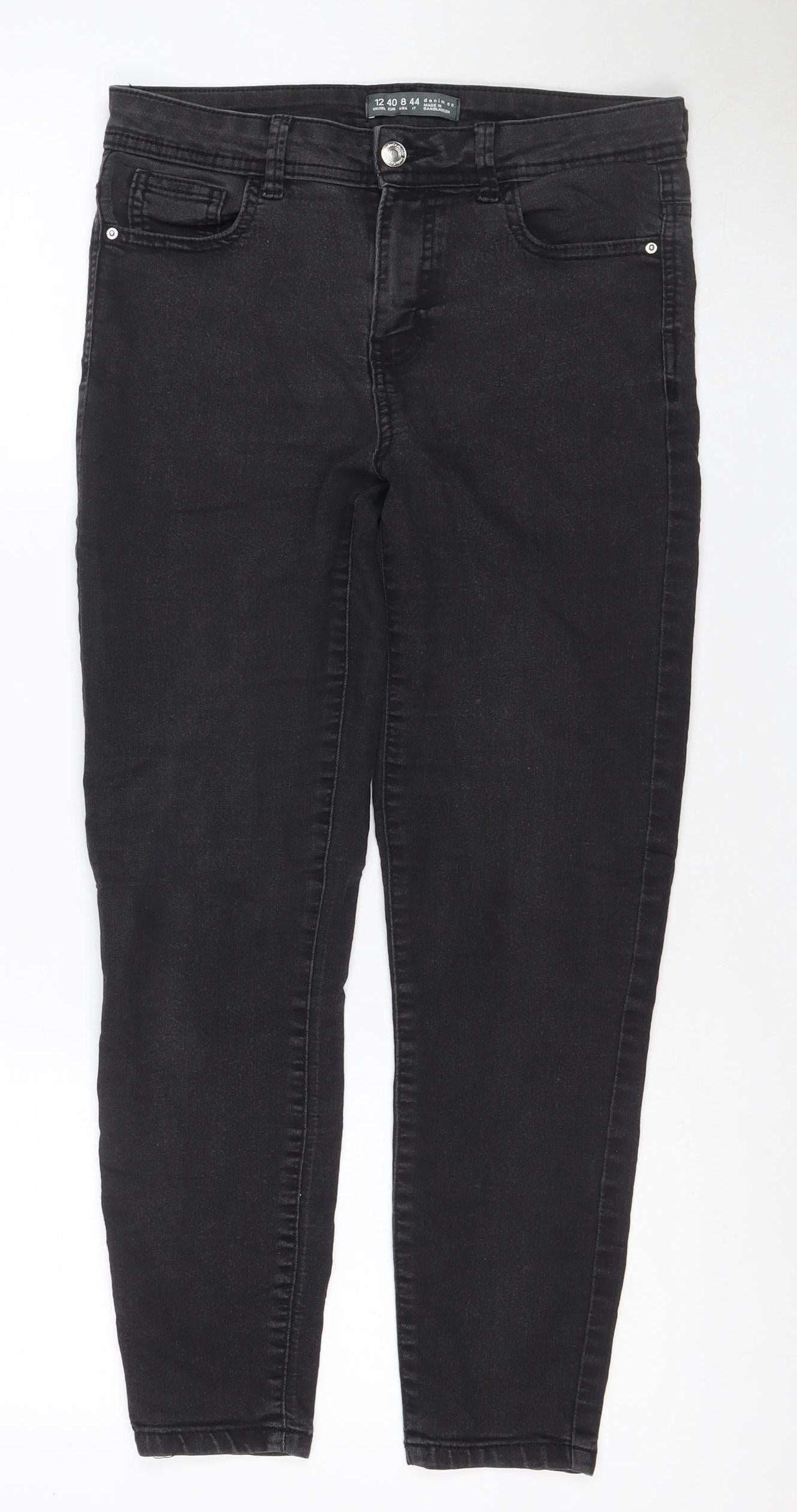 Denim Co. Women Black UK 12 Straight Mid Rise Stretch Jeans 5 Pocket