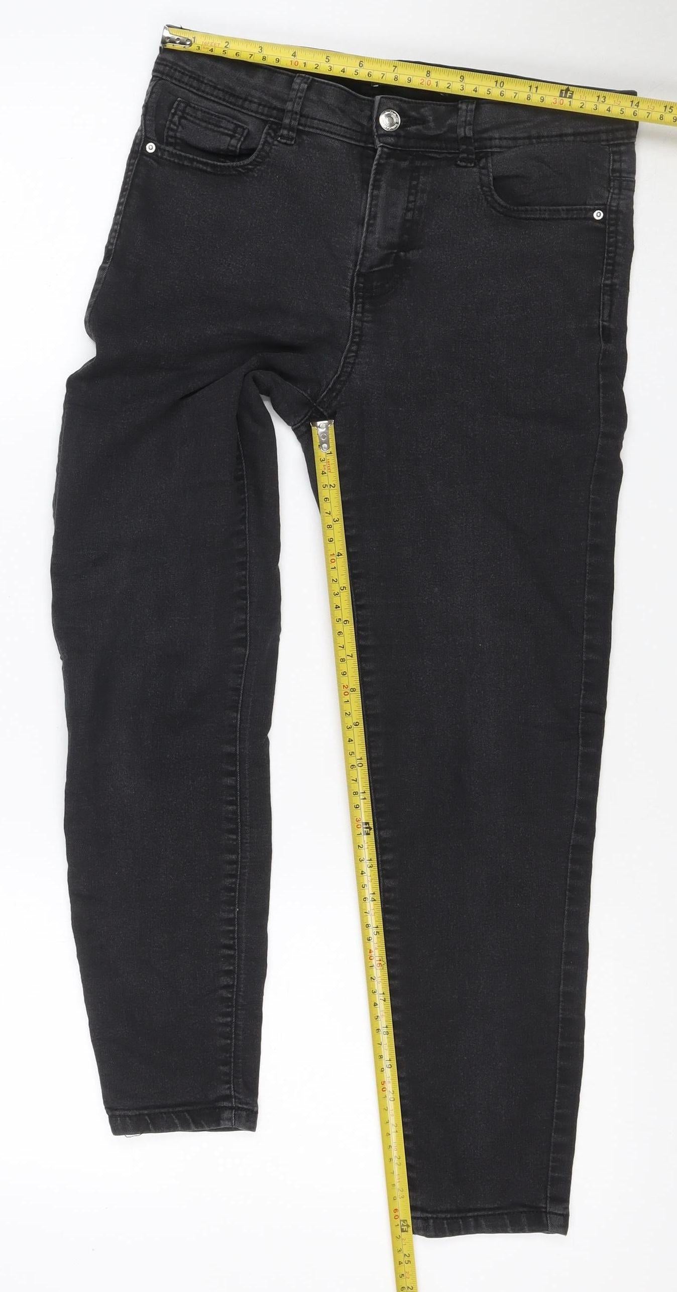 Denim Co. Women Black UK 12 Straight Mid Rise Stretch Jeans 5 Pocket
