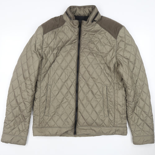 Zara Man Men’s Beige M Quilted Puffer Jacket Zip Pockets