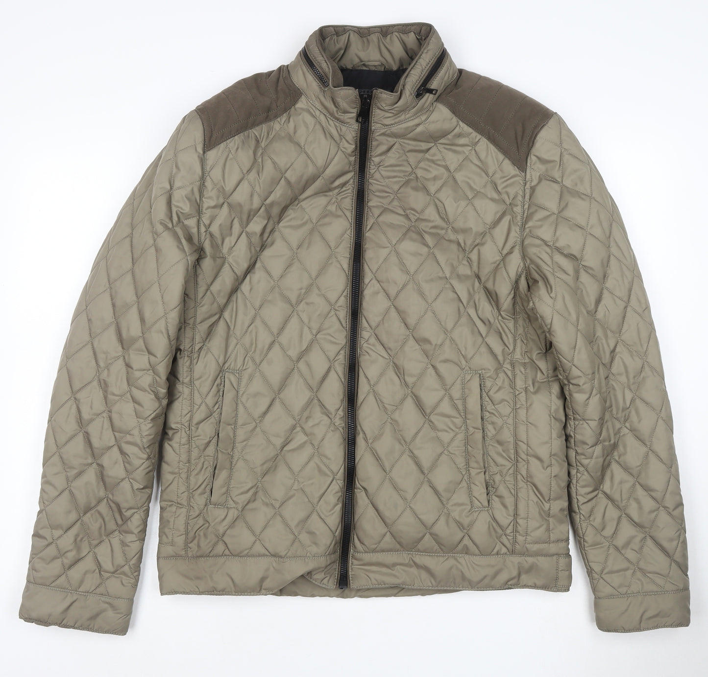 Zara Man Men’s Beige M Quilted Puffer Jacket Zip Pockets