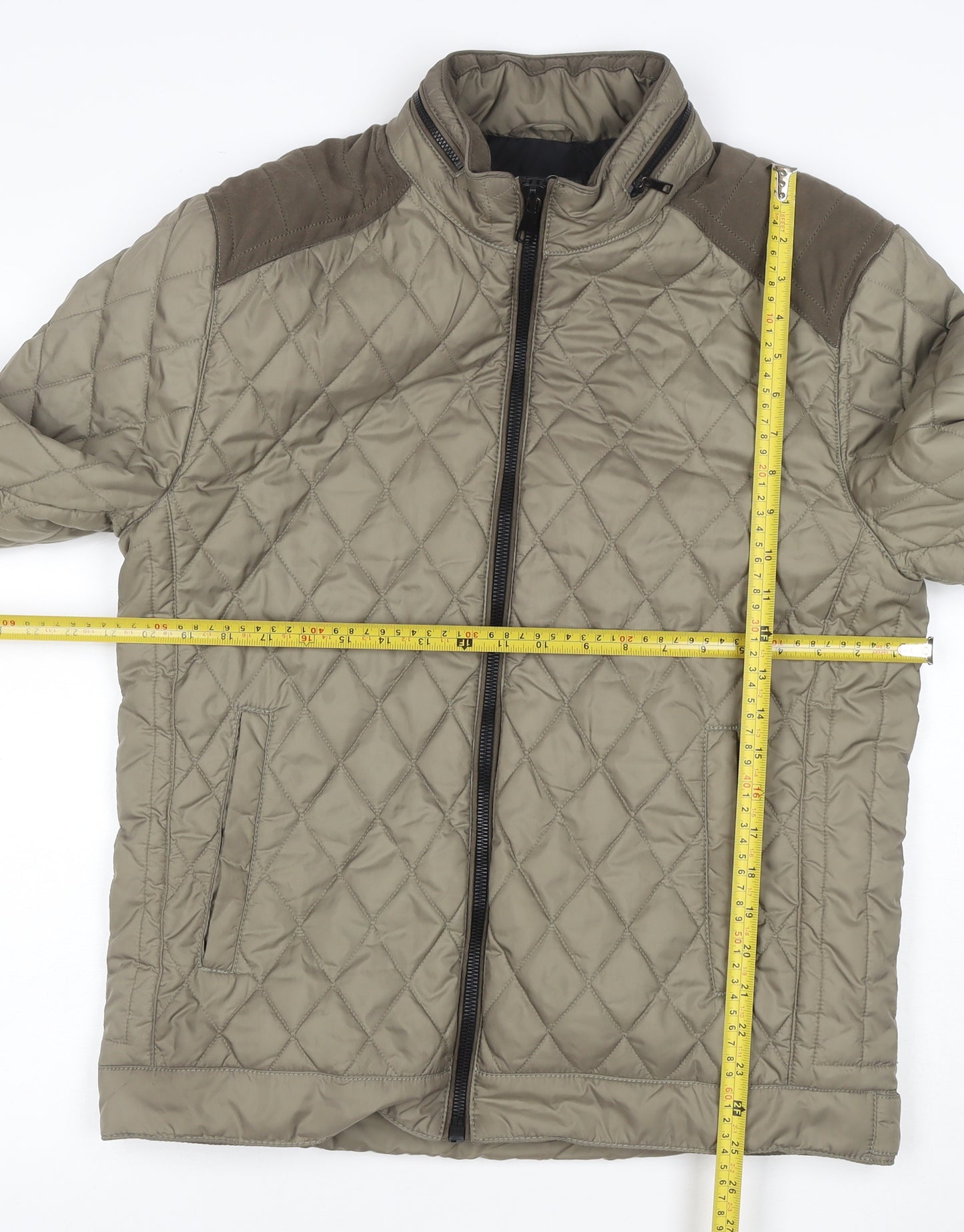 Zara Man Men’s Beige M Quilted Puffer Jacket Zip Pockets