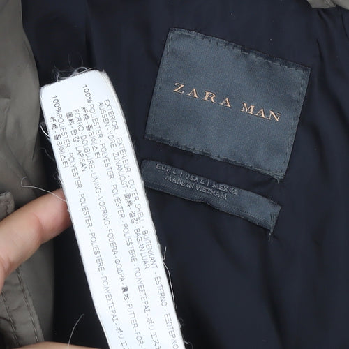 Zara Man Men’s Beige M Quilted Puffer Jacket Zip Pockets