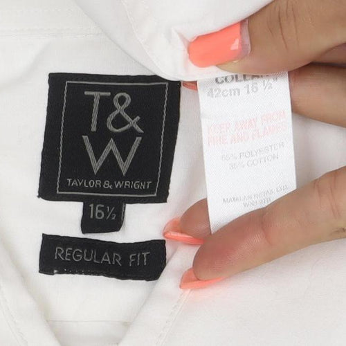 T&W Tailor & Wright Men’s Ivory 16.5 Regular Fit Formal Dress Shirt