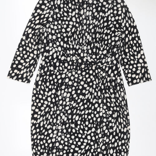 Roman Women Black Animal Print Ruched V-Neck Sheath Dress UK 14