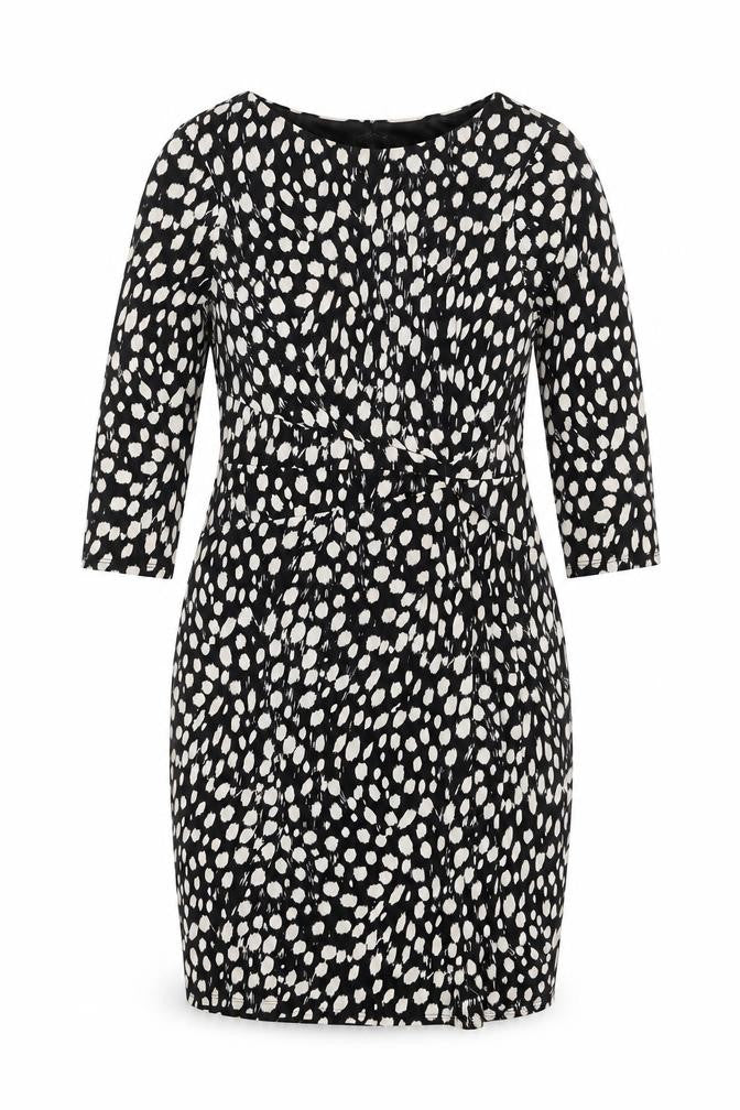 Roman Women Black Animal Print Ruched V-Neck Sheath Dress UK 14