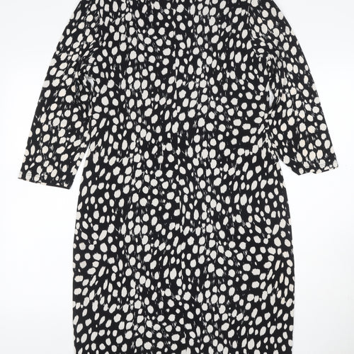 Roman Women Black Animal Print Ruched V-Neck Sheath Dress UK 14