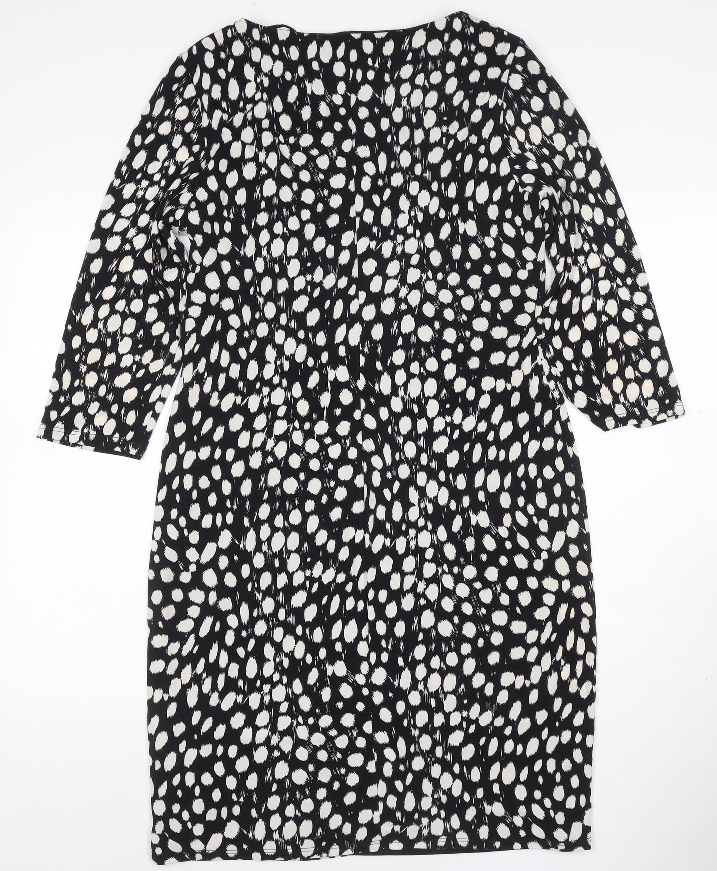 Roman Women Black Animal Print Ruched V-Neck Sheath Dress UK 14