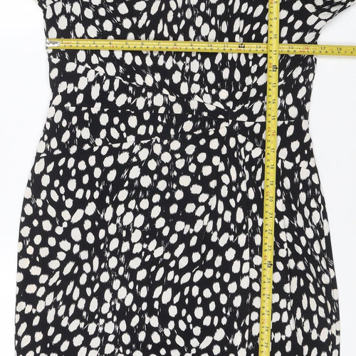 Roman Women Black Animal Print Ruched V-Neck Sheath Dress UK 14