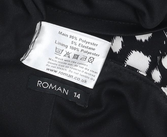 Roman Women Black Animal Print Ruched V-Neck Sheath Dress UK 14