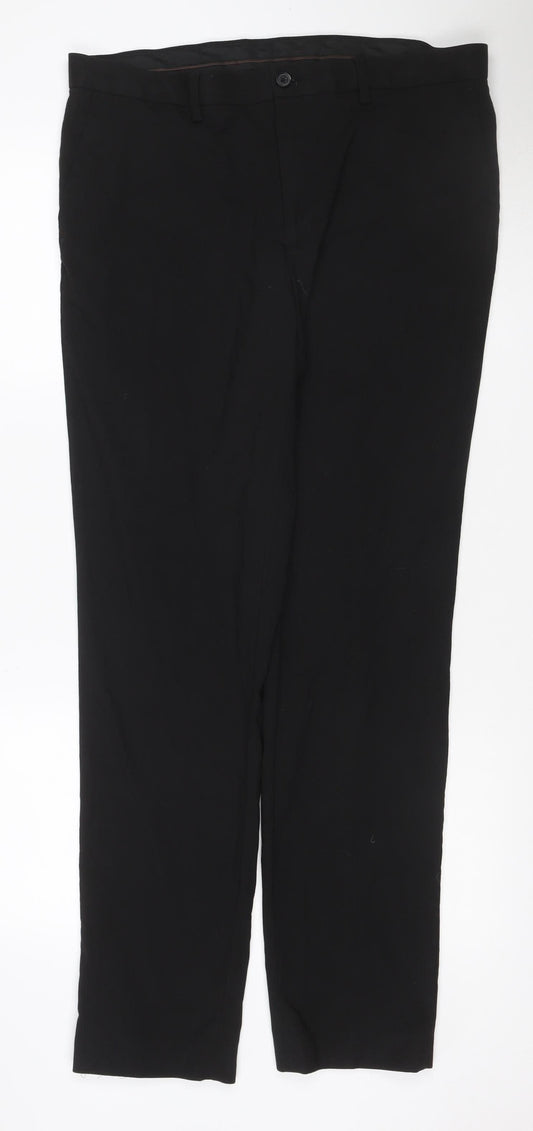 Marks and Spencer Men's Black 36 Slim Fit Long Dress Trousers Formal