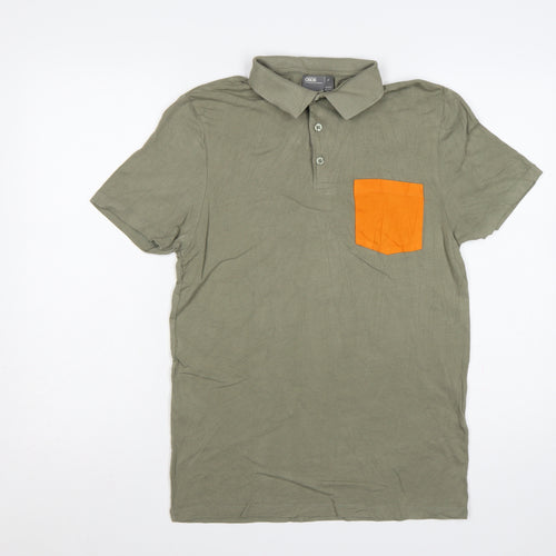 ASOS Men’s Green Orange Pocket Cotton Stretch Polo Shirt M Short Sleeve