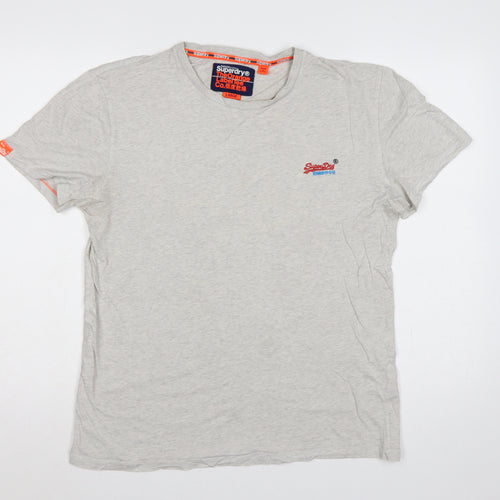 Superdry Men's Grey Large Orange Label Logo Crew Neck T-Shirt