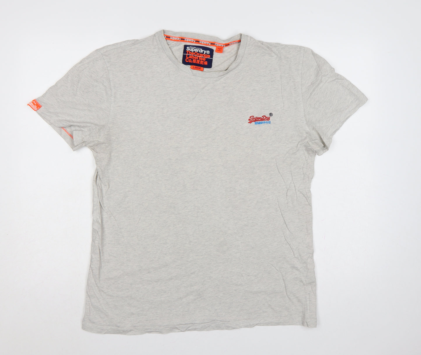 Superdry Men's Grey Large Orange Label Logo Crew Neck T-Shirt