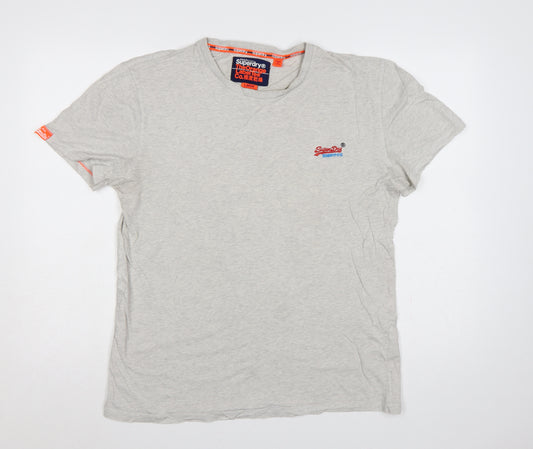Superdry Men's Grey Large Orange Label Logo Crew Neck T-Shirt