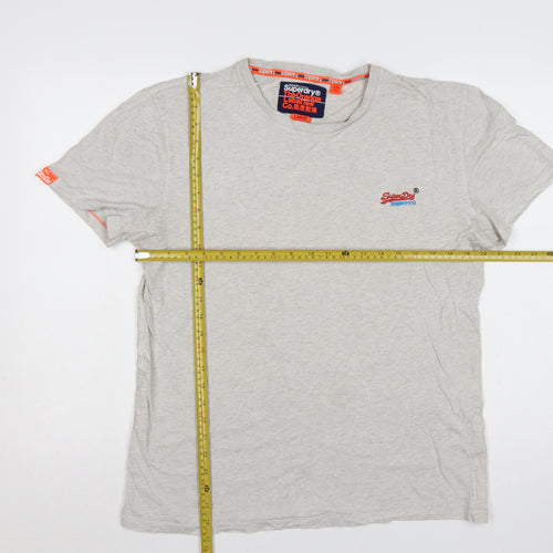 Superdry Men's Grey Large Orange Label Logo Crew Neck T-Shirt