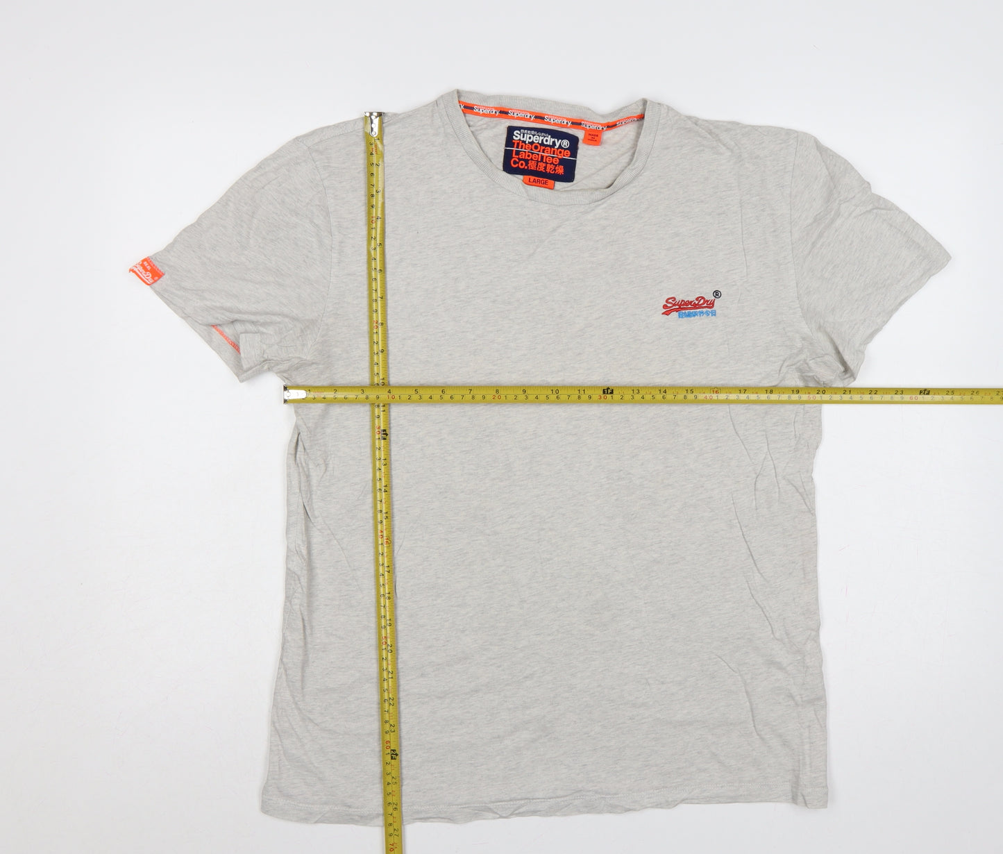 Superdry Men's Grey Large Orange Label Logo Crew Neck T-Shirt