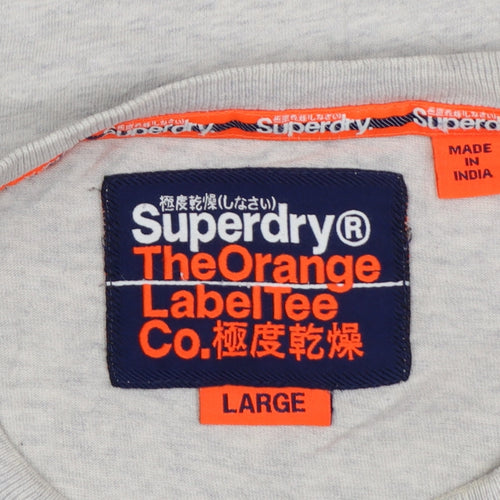 Superdry Men's Grey Large Orange Label Logo Crew Neck T-Shirt