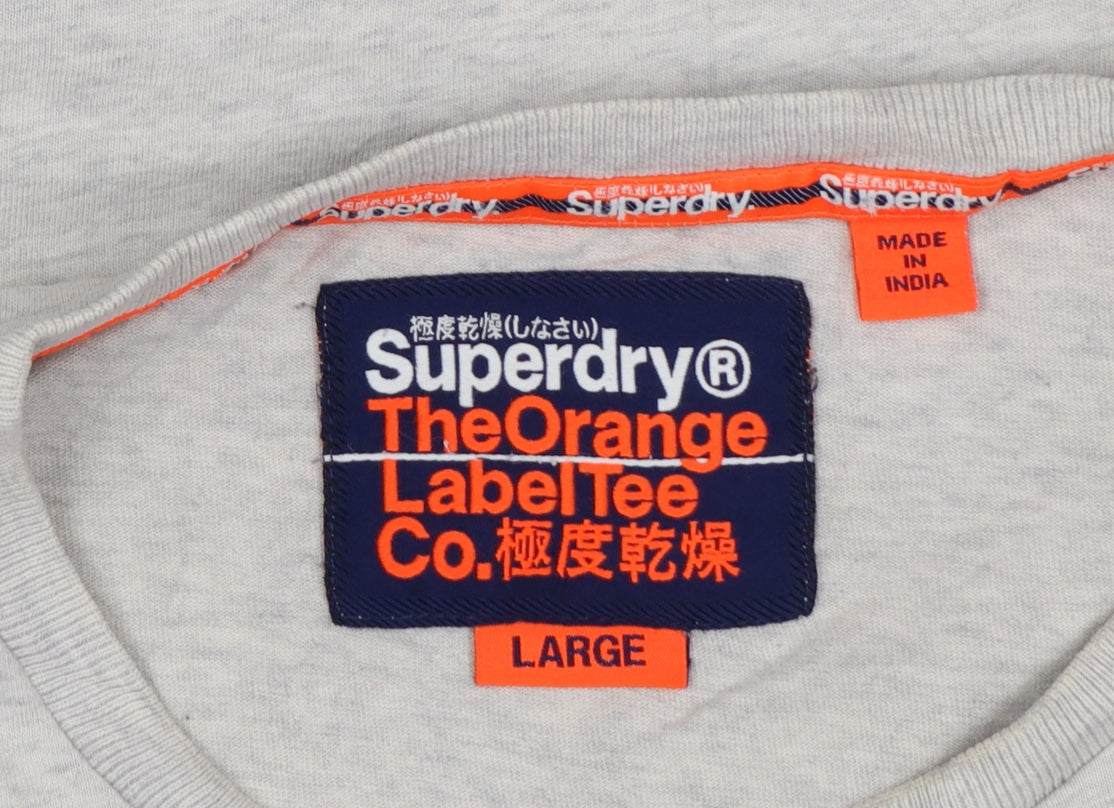 Superdry Men's Grey Large Orange Label Logo Crew Neck T-Shirt