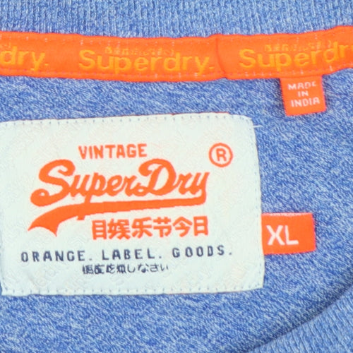 Superdry Men’s Blue XL Vintage Orange Label Logo Crew Neck T-Shirt