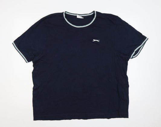 Slazenger Men’s Blue 2XL Cotton Logo Crew Neck Ringer T-Shirt