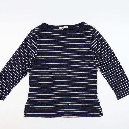 Laura Ashley Women's Blue White UK 14 Striped Jersey 3/4 Sleeve T-Shirt