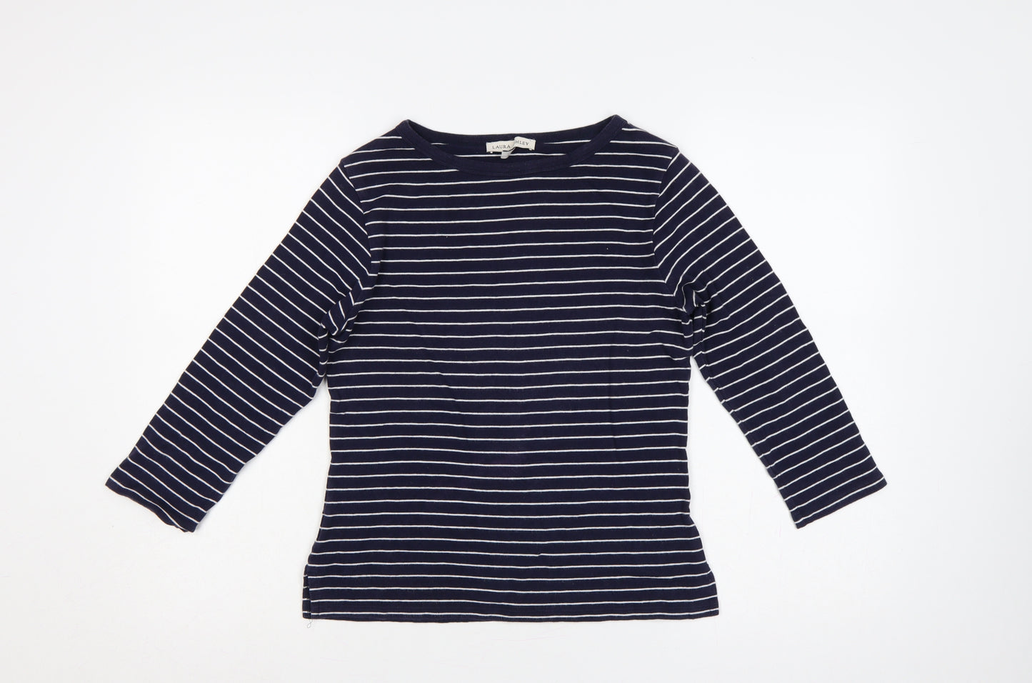 Laura Ashley Women's Blue White UK 14 Striped Jersey 3/4 Sleeve T-Shirt