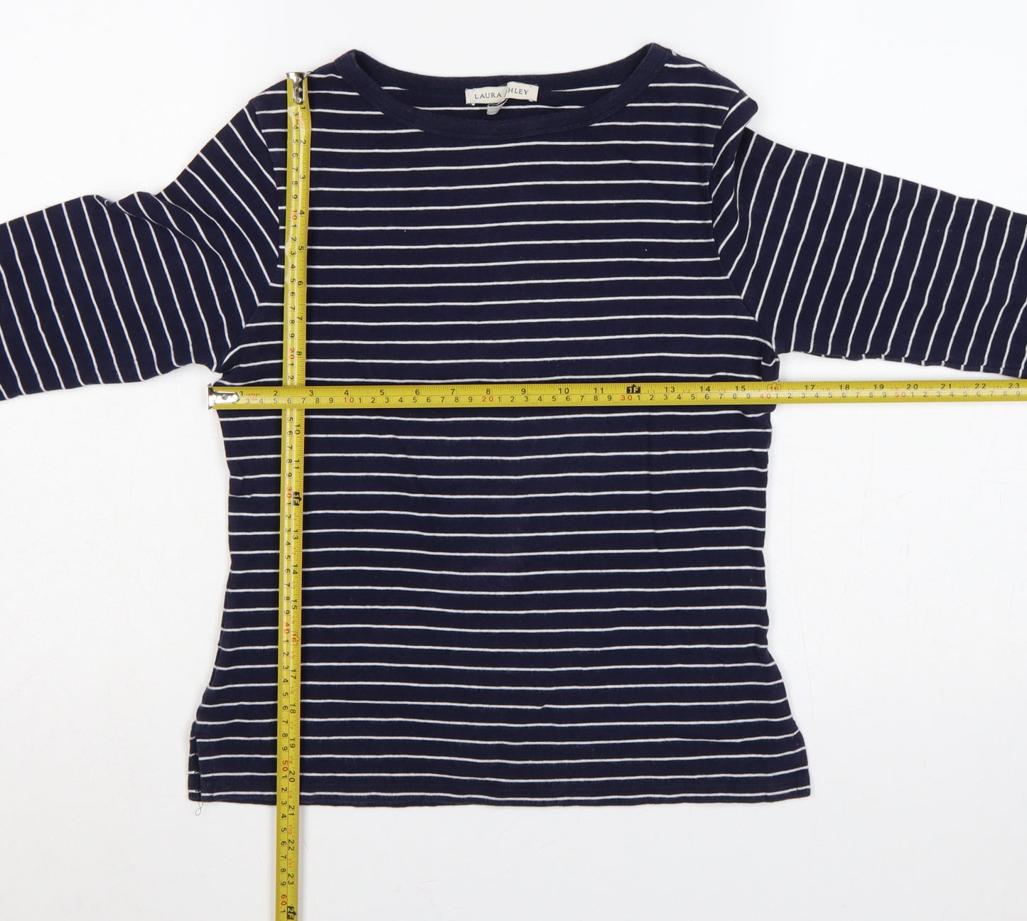Laura Ashley Women's Blue White UK 14 Striped Jersey 3/4 Sleeve T-Shirt