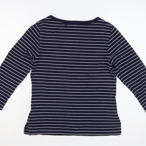Laura Ashley Women's Blue White UK 14 Striped Jersey 3/4 Sleeve T-Shirt